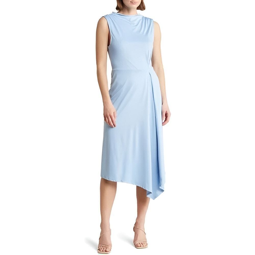 Collective Concepts Dress Asymmetric Hem Midi Light Blue NWT Size M